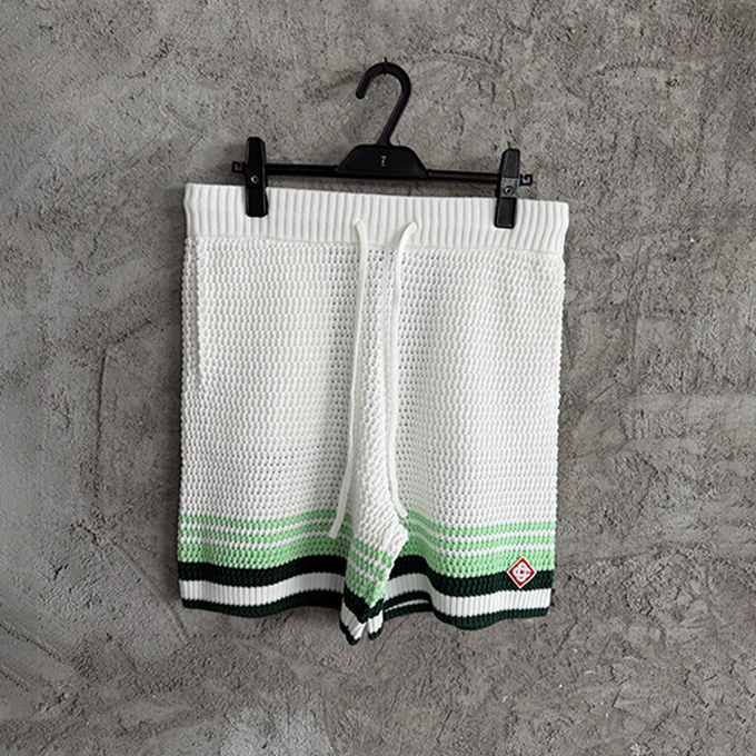 casablanca green striped crochet knit drawstring shorts